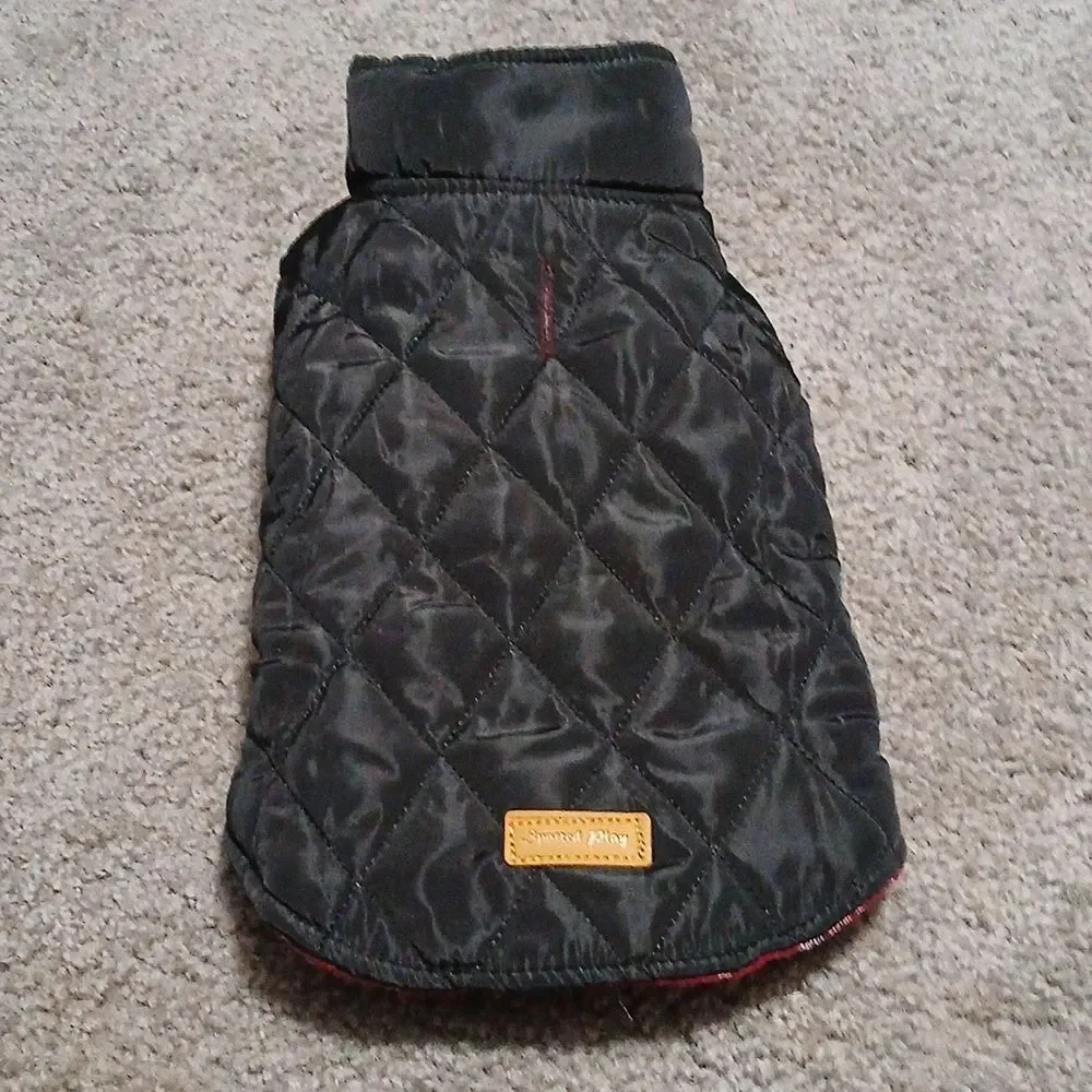 Reversible Waterproof Winter Dog Jacket Coat Plaid and solid Black Sz S NEW